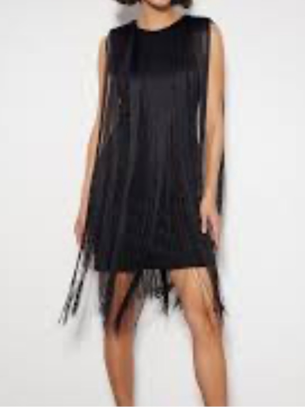 Forever 21 black sleeveless long fringe mini dress M